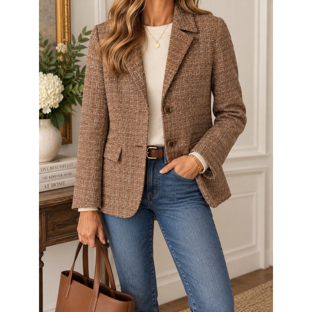 Lafayette 148 New York Tweed Blazer Size 8 Brown Gold Metallic Jacket